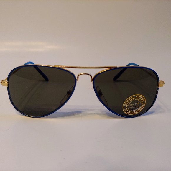 (NWT) Vintage 90's Kids Aviator Metal Sports Sunglasses (Gold/Blue) - Picture 1 of 4